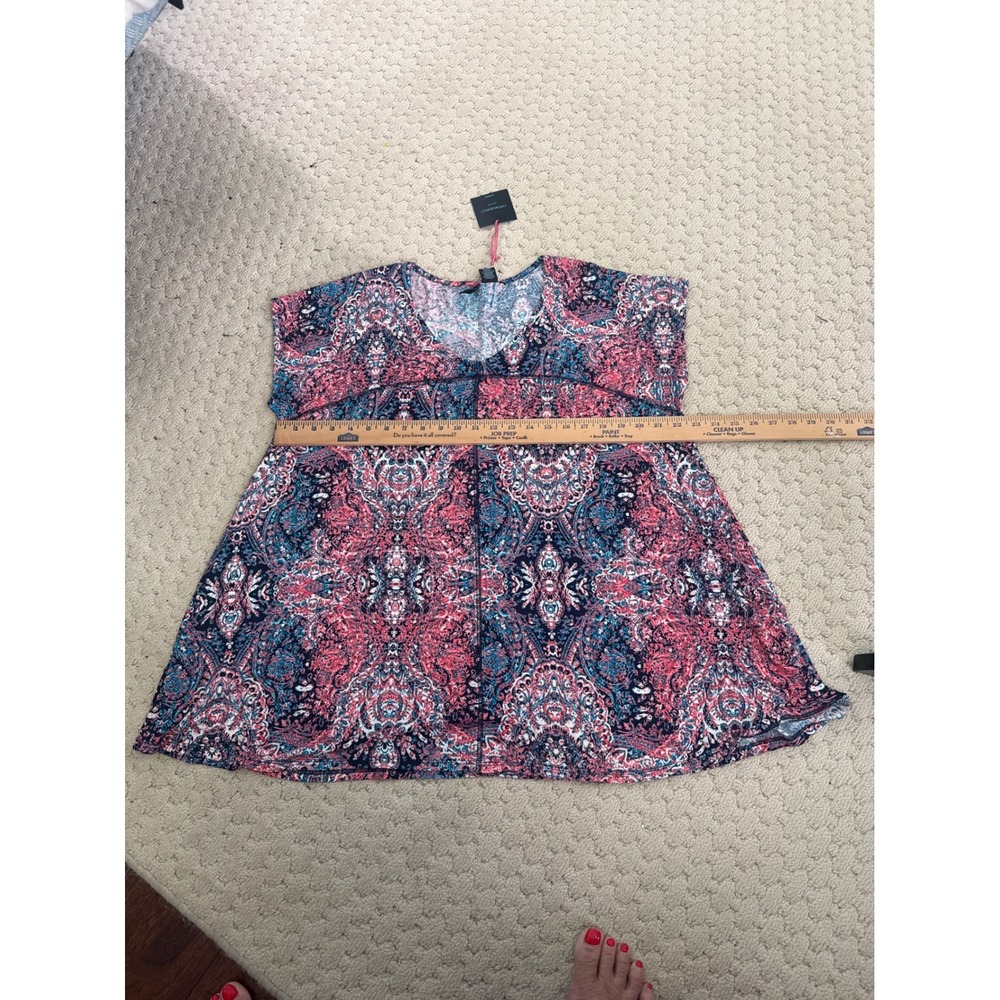 Cynthia Rowley Woman 1X Paisley Medallion Tunic Top Pink Blue Short Sleeve New